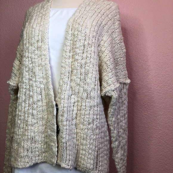 Free People Cotton V-Neck Off-White Oversized Cardigan- Size Small - Picture 4 of 9